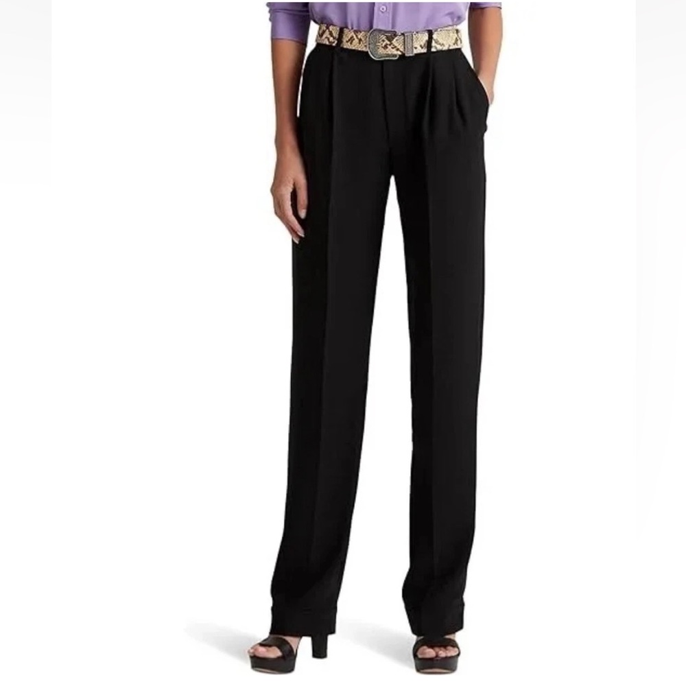 😍Lauren Ralph Lauren Women's Black Crepe Pleated Front Dress Pants NWT